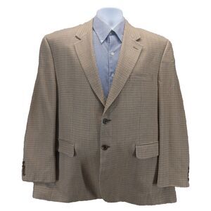 Ralph Lauren Men's 44S Beige Houndstooth 100% Silk Sport Coat Blazer Jacket